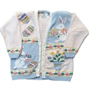 Marisa Christina Hand Knit Easter Cardigan Bunny Rabbit Women Size Petite Small